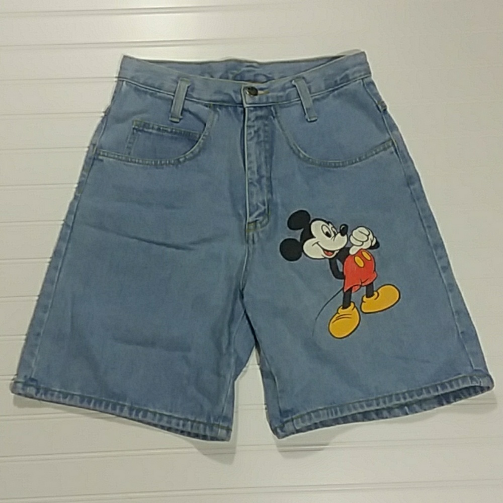 Vintage Mickey denim mom shorts high-rise small